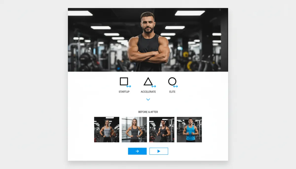 Screenshot of a bold fitness trainer personal brand website homepage